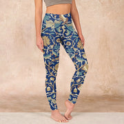 Buddha Stones Interconnected Lotus Flowers Pattern Gym Leggings Women's Yoga Pants - DarkBlue - US18，UK/AU22，EU50 (4XL) - image 1