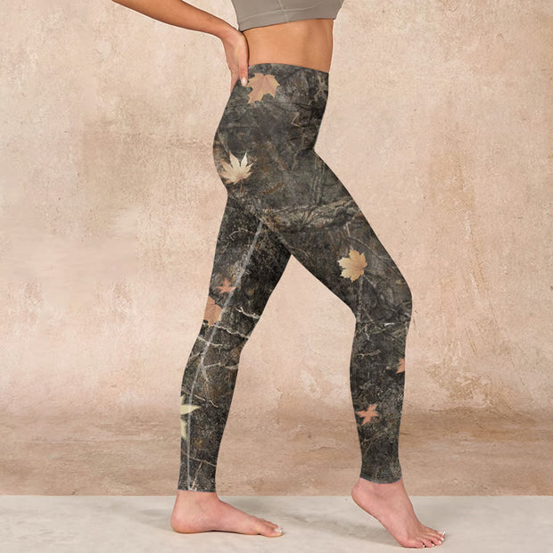 Buddha Stones Maple Leaves Print Gym Leggings Women's Yoga Pants Leggings BS 17