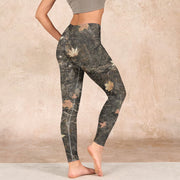 Buddha Stones Maple Leaves Print Gym Leggings Women's Yoga Pants