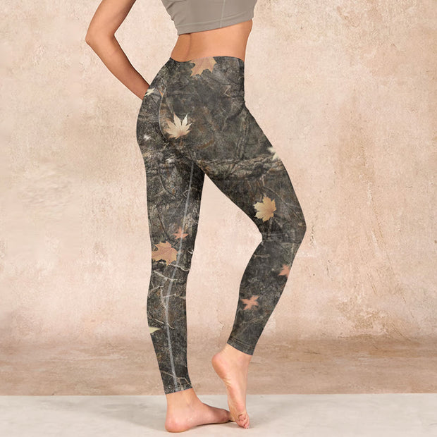 Buddha Stones Maple Leaves Print Gym Leggings Women's Yoga Pants Leggings BS 2