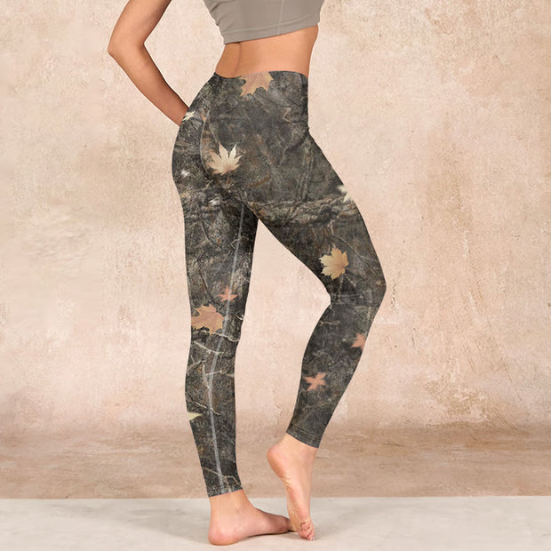 Buddha Stones Maple Leaves Print Gym Leggings Women's Yoga Pants - image 3