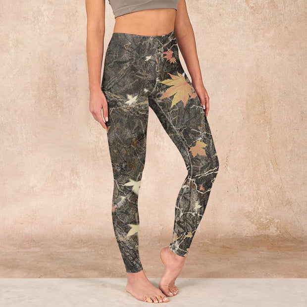 Buddha Stones Maple Leaves Print Gym Leggings Women's Yoga Pants Leggings BS DarkSeaGreen US18，UK/AU22，EU50 (4XL)