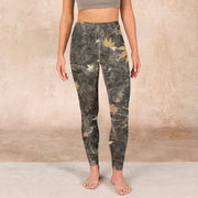 Buddha Stones Maple Leaves Print Gym Leggings Women's Yoga Pants