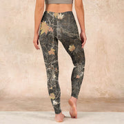 Buddha Stones Maple Leaves Print Gym Leggings Women's Yoga Pants