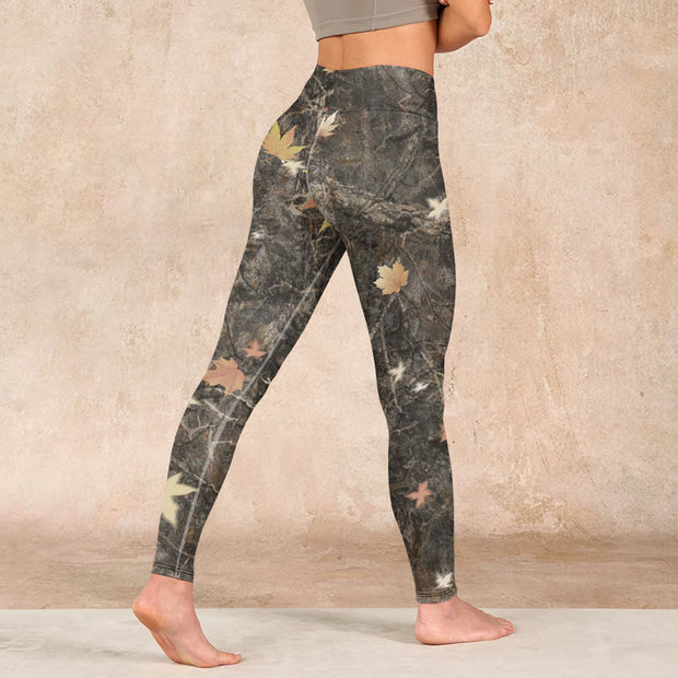 Buddha Stones Maple Leaves Print Gym Leggings Women's Yoga Pants Leggings BS 4