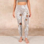 Buddha Stones Maple Leaves Branches Print Gym Leggings Women's Yoga Pants - image 2