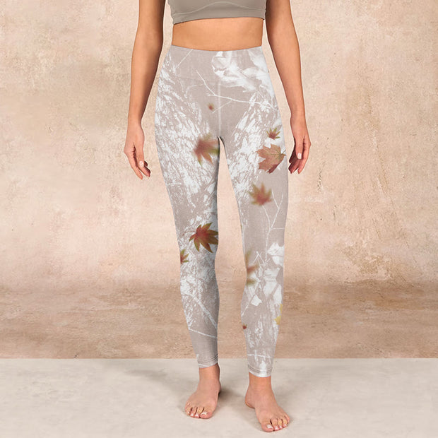Buddha Stones Maple Leaves Branches Print Gym Leggings Women's Yoga Pants - image 2