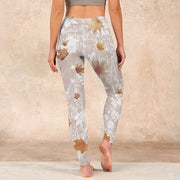 Buddha Stones Maple Leaves Branches Print Gym Leggings Women's Yoga Pants