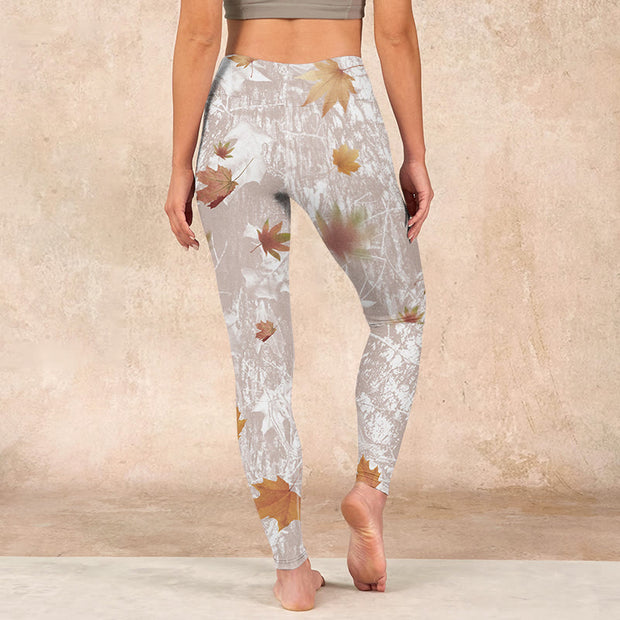 Buddha Stones Maple Leaves Branches Print Gym Leggings Women's Yoga Pants - image 15