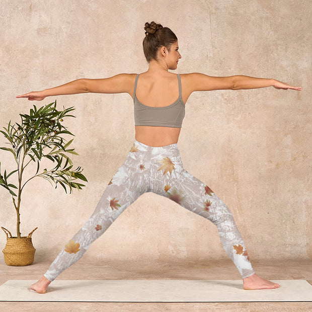 Buddha Stones Maple Leaves Branches Print Gym Leggings Women's Yoga Pants - image 11