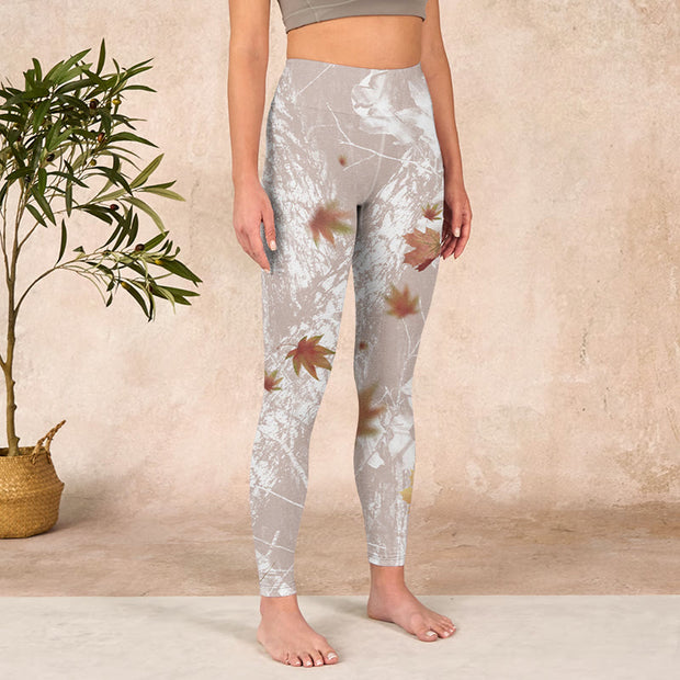 Buddha Stones Maple Leaves Branches Print Gym Leggings Women's Yoga Pants - image 4