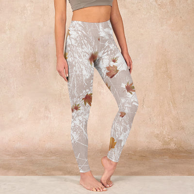 Buddha Stones Maple Leaves Branches Print Gym Leggings Women's Yoga Pants - Wheat - US18，UK/AU22，EU50 (4XL) - image 1