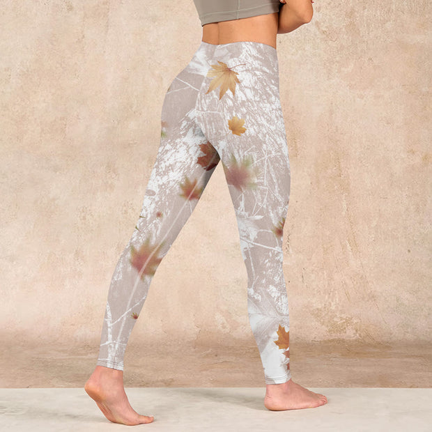 Buddha Stones Maple Leaves Branches Print Gym Leggings Women's Yoga Pants