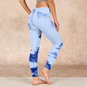 Buddha Stones Blue Bird Peony Print Sports Leggings Women's Yoga Pants