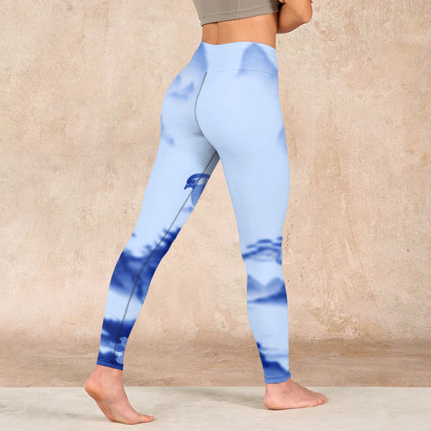 Buddha Stones Blue Bird Peony Print Sports Leggings Women's Yoga Pants - image 5