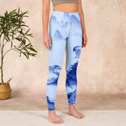 Buddha Stones Blue Bird Peony Print Sports Leggings Women's Yoga Pants