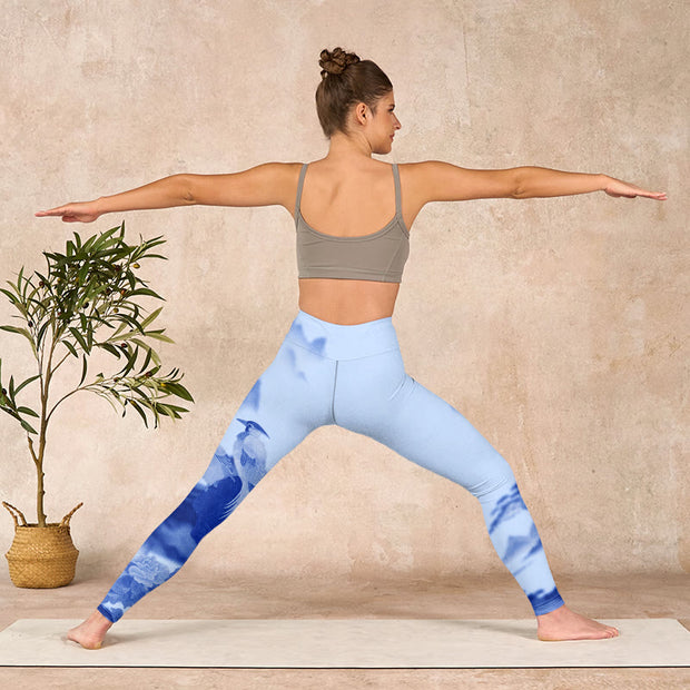 Buddha Stones Blue Bird Peony Print Sports Leggings Women's Yoga Pants Leggings BS 11