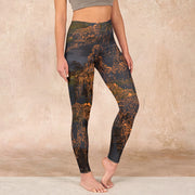 Buddha Stones Golden Mountains Clouds Print Gym Leggings Women's Yoga Pants - SaddleBrown - US18，UK/AU22，EU50 (4XL) - image 1