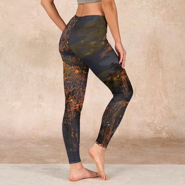 Buddha Stones Golden Mountains Clouds Print Gym Leggings Women's Yoga Pants