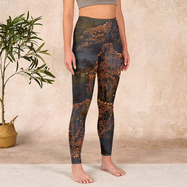 Buddha Stones Golden Mountains Clouds Print Gym Leggings Women's Yoga Pants - image 4