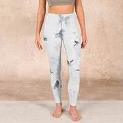 Buddha Stones White Gray Butterfly Print Sports Leggings Women's Yoga Pants