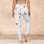 Buddha Stones White Gray Butterfly Print Sports Leggings Women's Yoga Pants