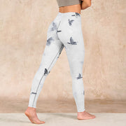 Buddha Stones White Gray Butterfly Print Sports Leggings Women's Yoga Pants