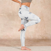 Buddha Stones White Gray Butterfly Print Sports Leggings Women's Yoga Pants - image 16