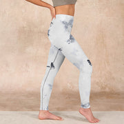 Buddha Stones White Gray Butterfly Print Sports Leggings Women's Yoga Pants Leggings BS 17