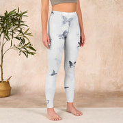 Buddha Stones White Gray Butterfly Print Sports Leggings Women's Yoga Pants Leggings BS 3