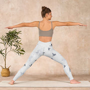 Buddha Stones White Gray Butterfly Print Sports Leggings Women's Yoga Pants