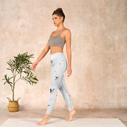 Buddha Stones White Gray Butterfly Print Sports Leggings Women's Yoga Pants Leggings BS 13