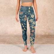 Buddha Stones Casual Daisy Flowers Leaves Print Gym Fitness Leggings Women's Yoga Pants