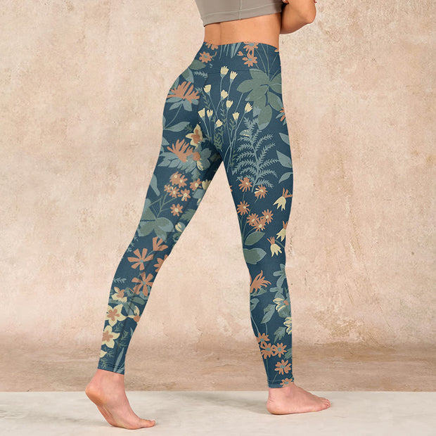 Buddha Stones Casual Daisy Flowers Leaves Print Gym Fitness Leggings Women's Yoga Pants - image 5