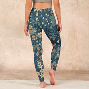 Buddha Stones Casual Daisy Flowers Leaves Print Gym Fitness Leggings Women's Yoga Pants