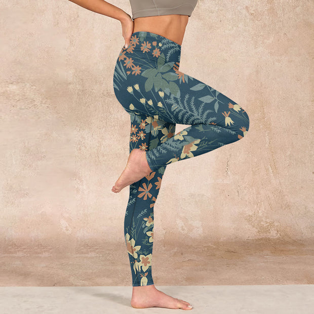 Buddha Stones Casual Daisy Flowers Leaves Print Gym Fitness Leggings Women's Yoga Pants Leggings BS 16