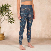 Buddha Stones New York Aster Flowers Leaves Print Gym Fitness Leggings Women's Yoga Pants