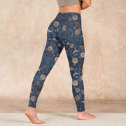Buddha Stones New York Aster Flowers Leaves Print Gym Fitness Leggings Women's Yoga Pants - image 5
