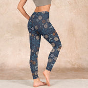 Buddha Stones New York Aster Flowers Leaves Print Gym Fitness Leggings Women's Yoga Pants - image 6