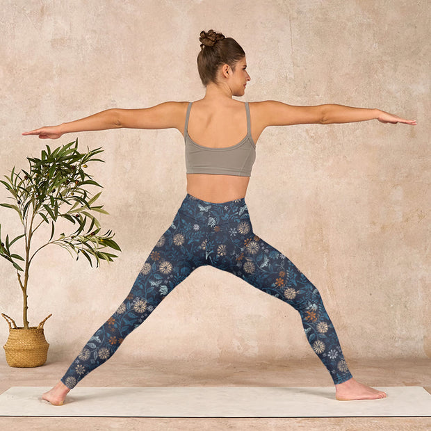 Buddha Stones New York Aster Flowers Leaves Print Gym Fitness Leggings Women's Yoga Pants - image 12