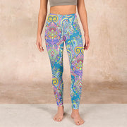 Buddha Stones Blue Pink Green Flower Print Gym Fitness Leggings Women's Yoga Pants