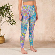 Buddha Stones Blue Pink Green Flower Print Gym Fitness Leggings Women's Yoga Pants