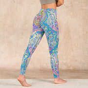 Buddha Stones Blue Pink Green Flower Print Gym Fitness Leggings Women's Yoga Pants Leggings BS 4