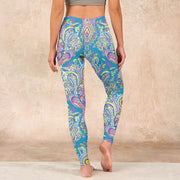 Buddha Stones Blue Pink Green Flower Print Gym Fitness Leggings Women's Yoga Pants