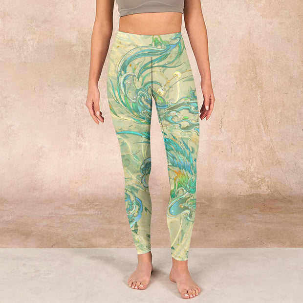 Buddha Stones Blue-green Phoenix Gym Leggings Women's Yoga Pants