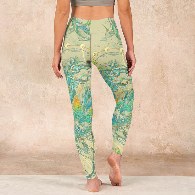 Buddha Stones Blue-green Phoenix Gym Leggings Women's Yoga Pants