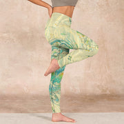 Buddha Stones Blue-green Phoenix Gym Leggings Women's Yoga Pants Leggings BS 16