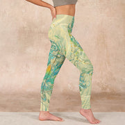 Buddha Stones Blue-green Phoenix Gym Leggings Women's Yoga Pants Leggings BS 17