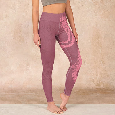 Buddha Stones Pink Snake And Snakeskin Print Gym Leggings Women's Yoga Pants - PaleVioletRed - US18，UK/AU22，EU50 (4XL) - image 1