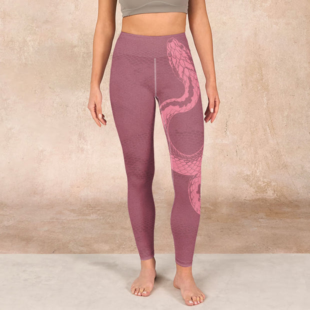 Buddha Stones Pink Snake And Snakeskin Print Gym Leggings Women's Yoga Pants Leggings BS 1